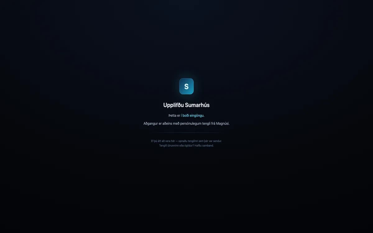 Landing page of sumarhus.sumarhus.com — Experience Sumarhús, by invitation only.