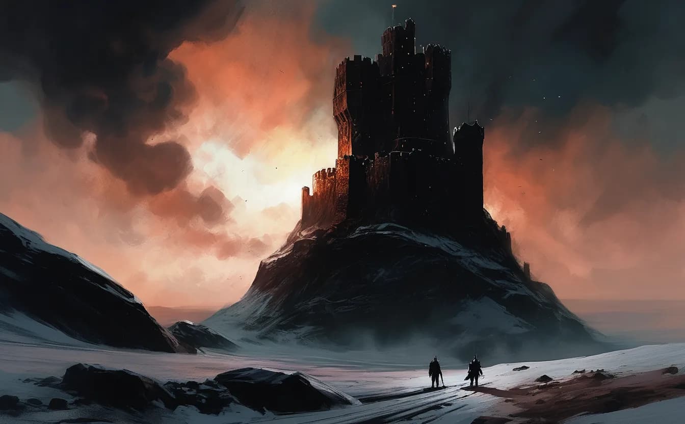 A lone fortress tower with copper light at its base in the dark — an emblem of digital sovereignty, a smrhsstyle painting.