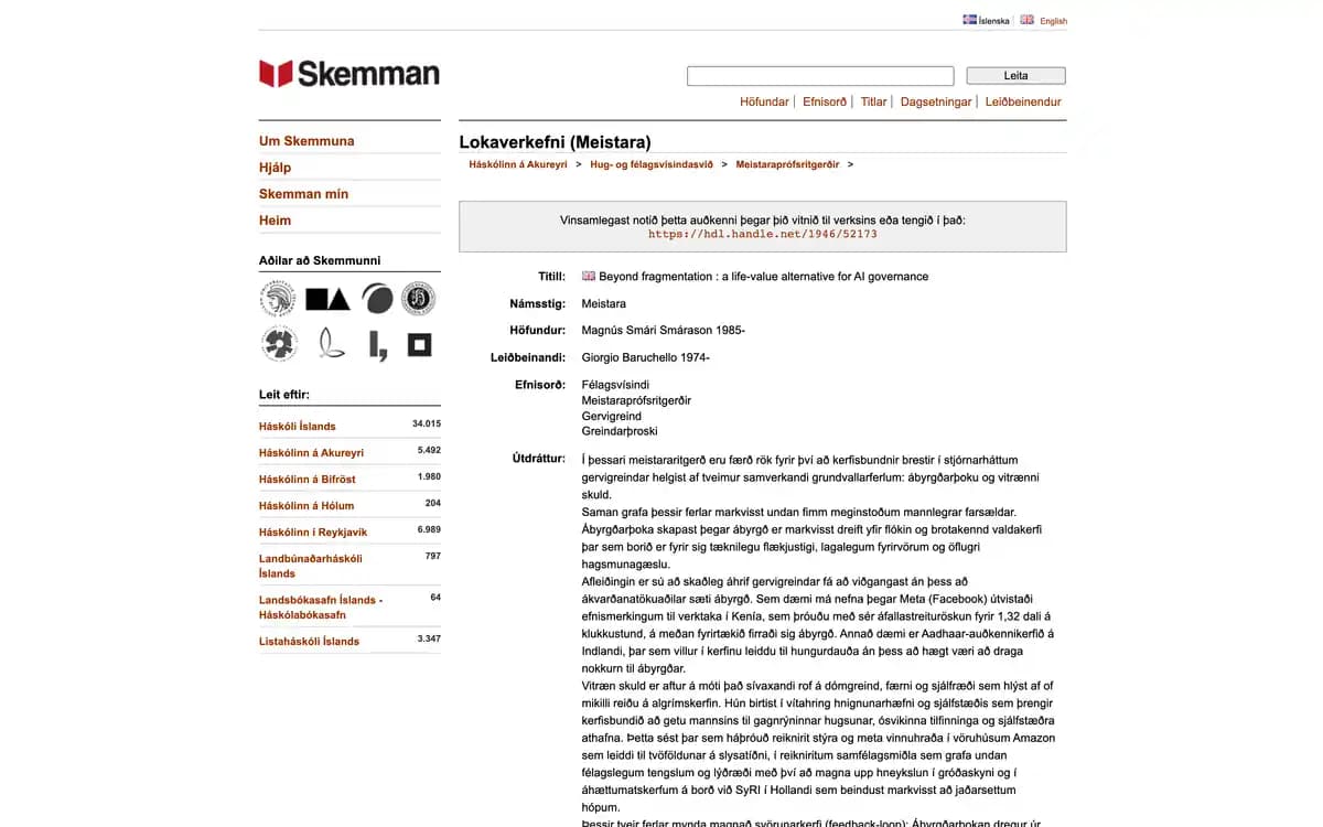 The thesis in Skemman, the Icelandic university repository