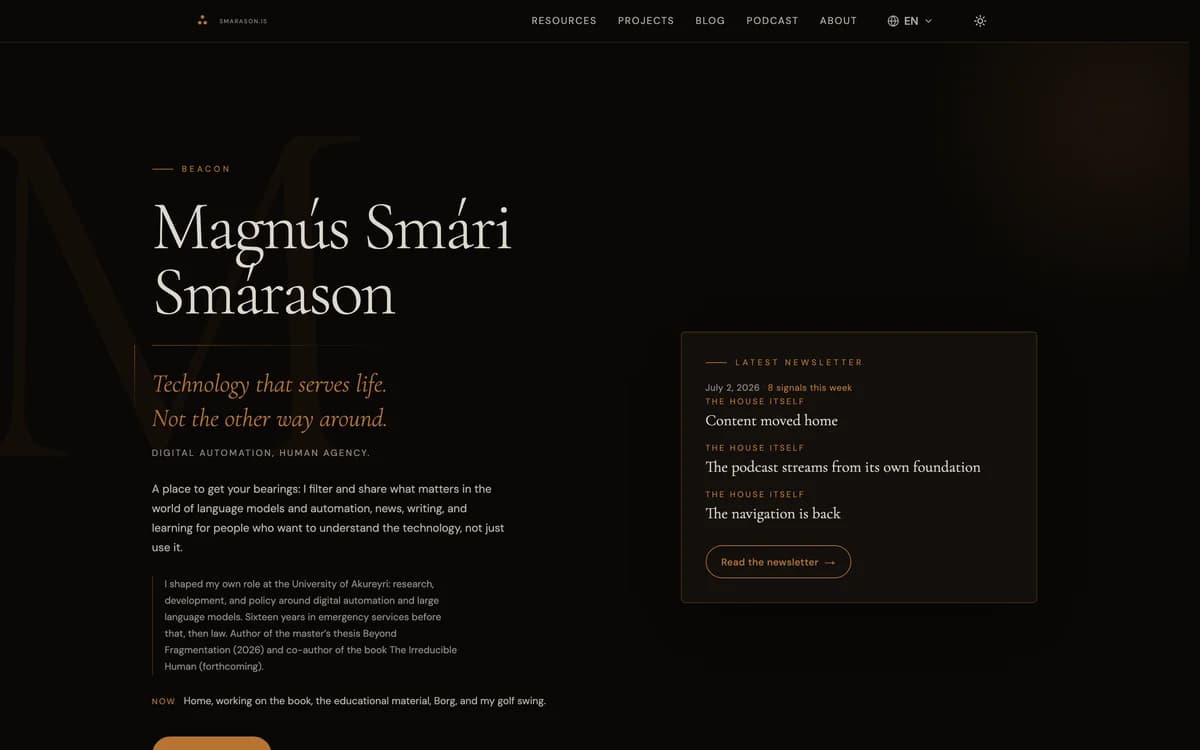 Landing page of smarason.is